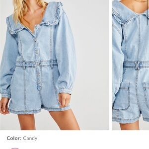 Free People Candy Blue Denim Romper
